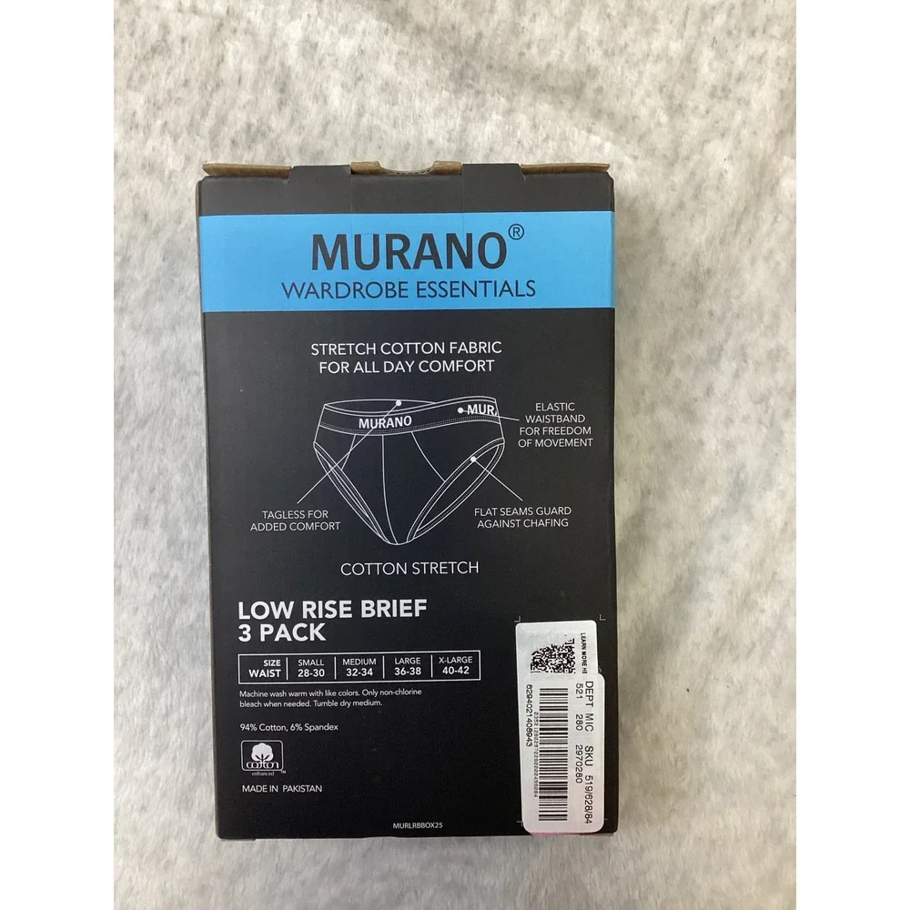 Murano Wardrobe Essentials Mens Low Rise Brief 3 Pack Cotton Stretch  M